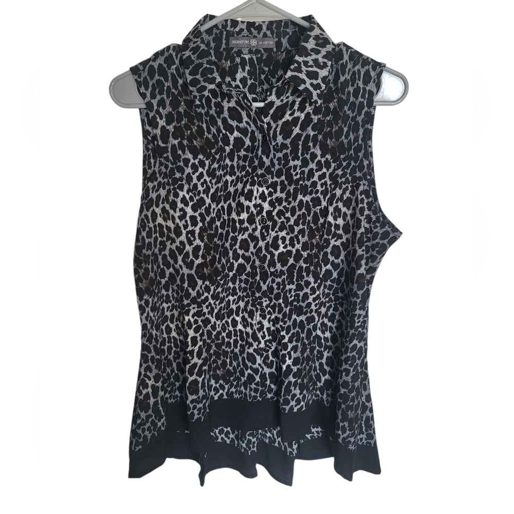 Signature Collection IBlack and Gray Leopard Print Sleeveless Top